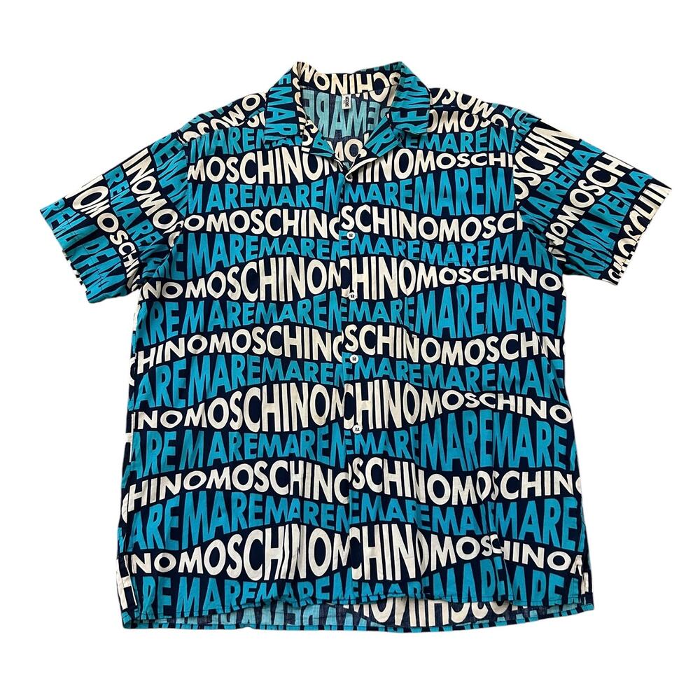 Y2K Moschino Mare designer logo print resort camp shirt XL made in Italy -
